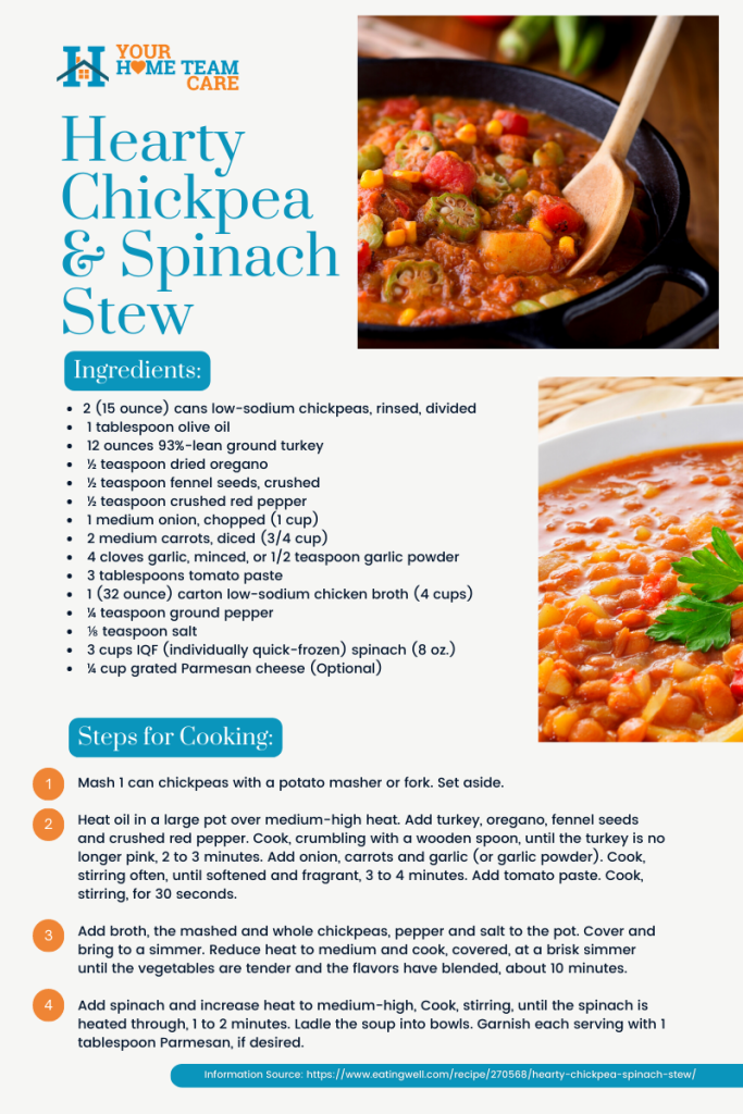 Hearty Chickpea and Spinach Stew for seniors - healthy recipes for seniors