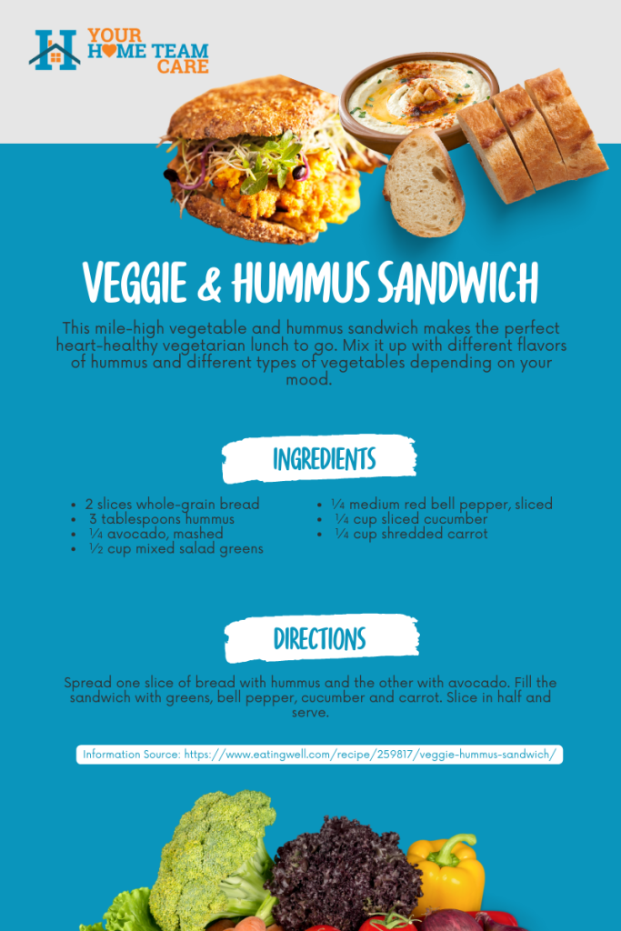 Veggie and Humus Sandwich for seniors - healthy recipes for seniors